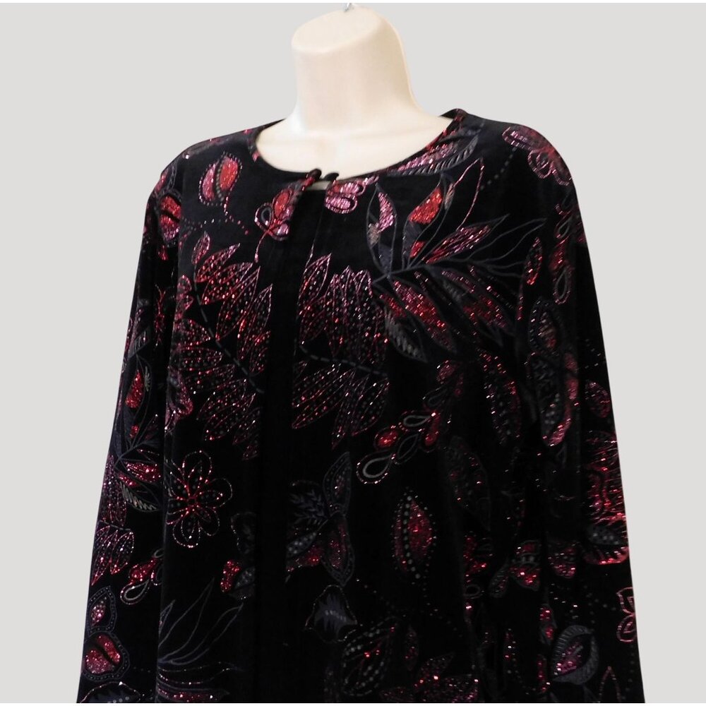 Notations Glittery Jacket XL Black Red Sparkling Floral Print Attached Tank - Picture 2 of 9